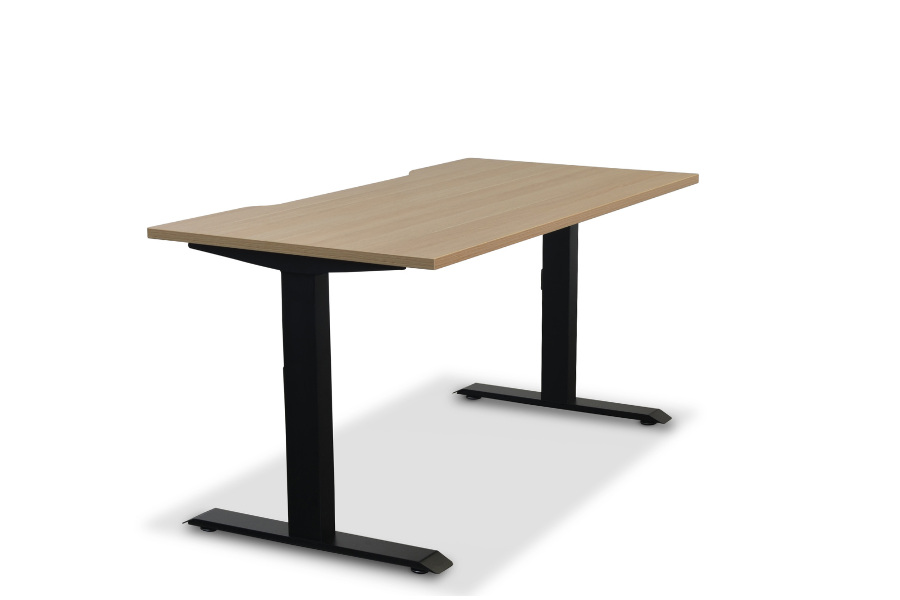 Black Vertilift 2-leg fixed-height desk With Oak Top 1800 x 750