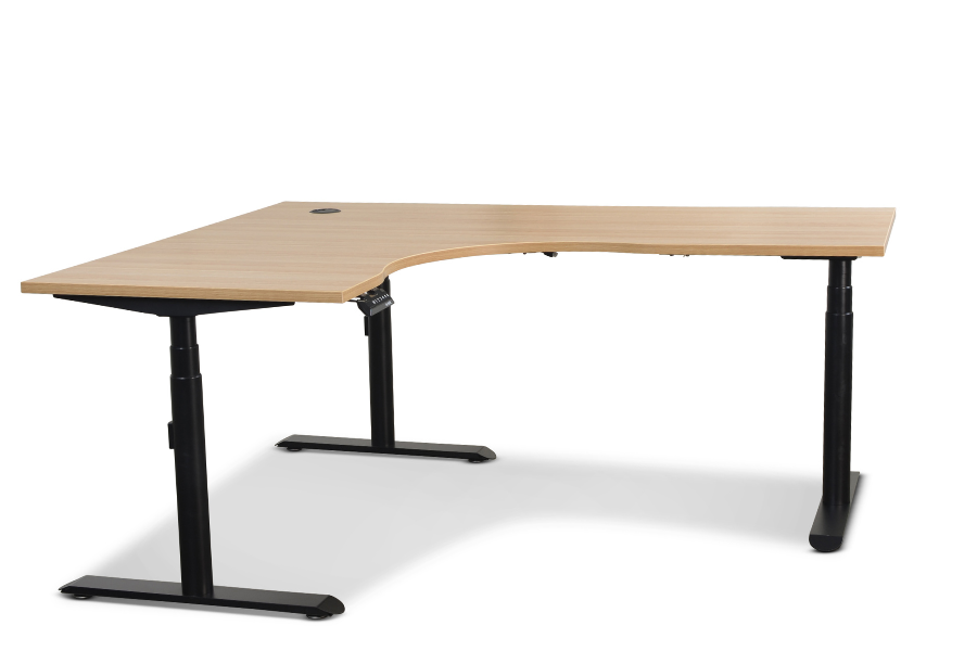  Black Vertilift 3-Leg Round Column Desk With Oak Top 1800 x 1500 x 750