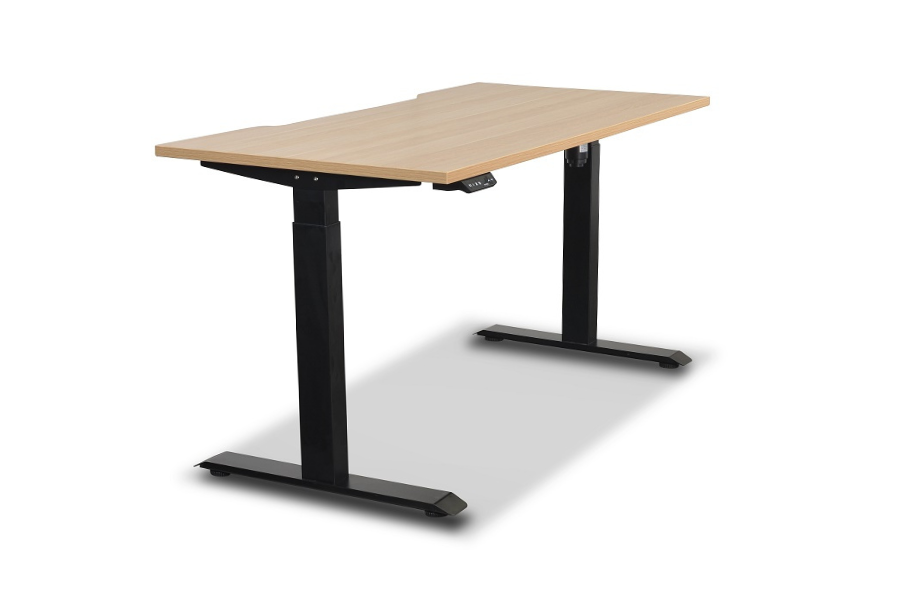 Vertilift 2 Leg Single Motor Frame in Black with 1500 x 750 Barrel Oak Scallop Top