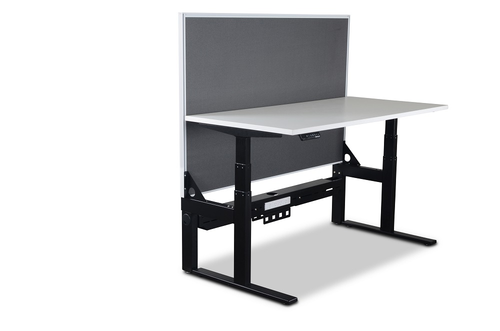 Vertilift 2-Leg Frame, 90 Degree Legs, Cable Tray in Black, Charcoal Screen and White Top (PACKAGE C)