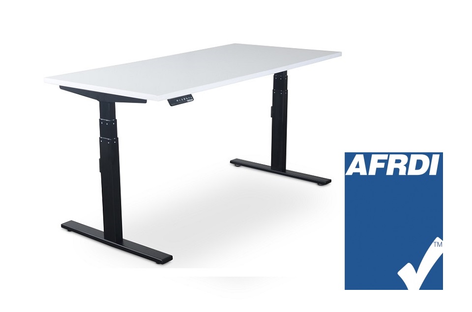 Vertilift 2-Leg Electric Height Adjustable Desk Frame with White Top and AFRDI Tick